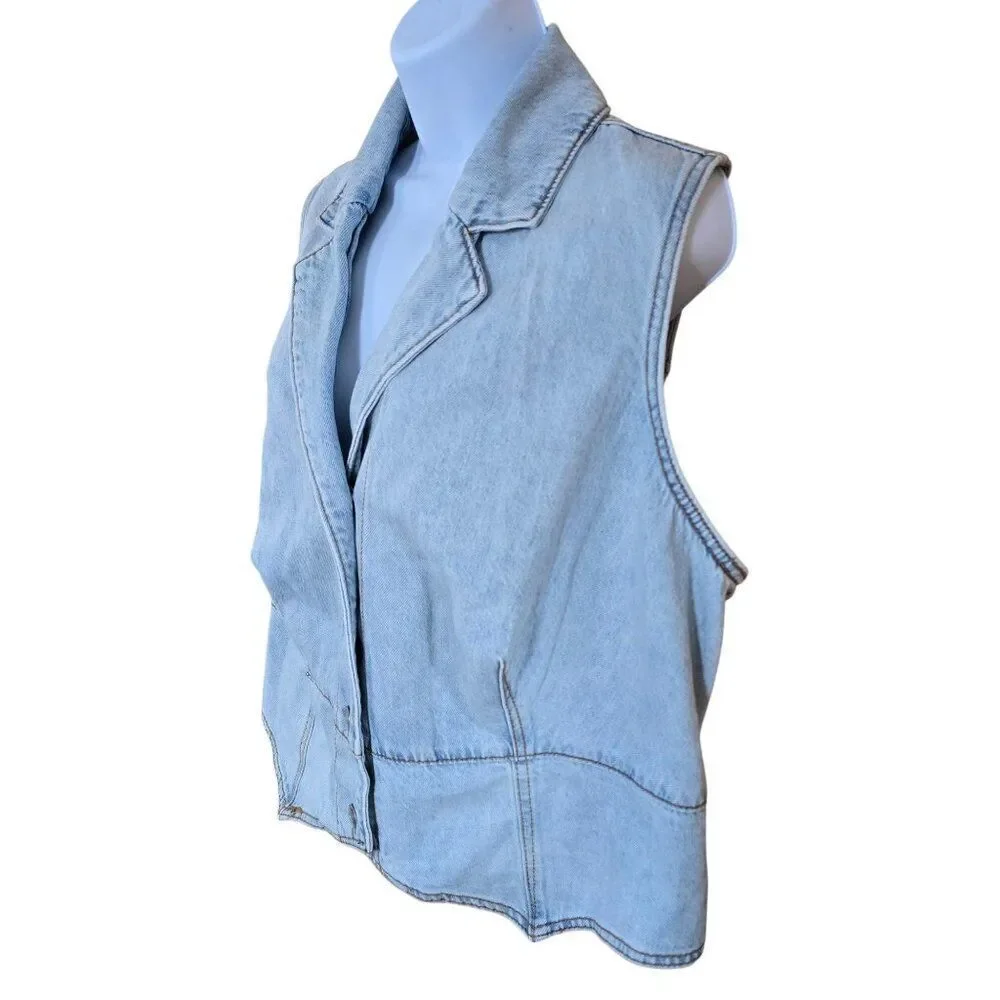 Light Wash Denim Vest Snap Button Closure cottagecore boho casual